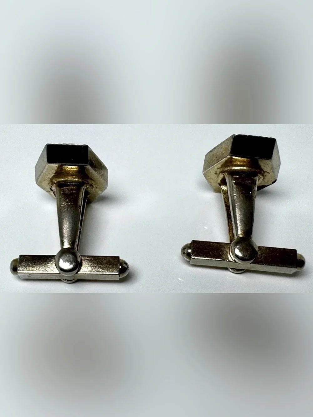 Silver Hexagon Men's Cufflinks - Classic Geometric Design #1712